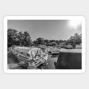 Motorboats moored on the Norfolk Broads, UK Sticker